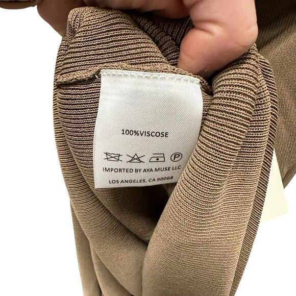 New Aya Muse Edo Halterneck Draped Maxi Dress XS Light Tan Brown - Picture 8 of 9